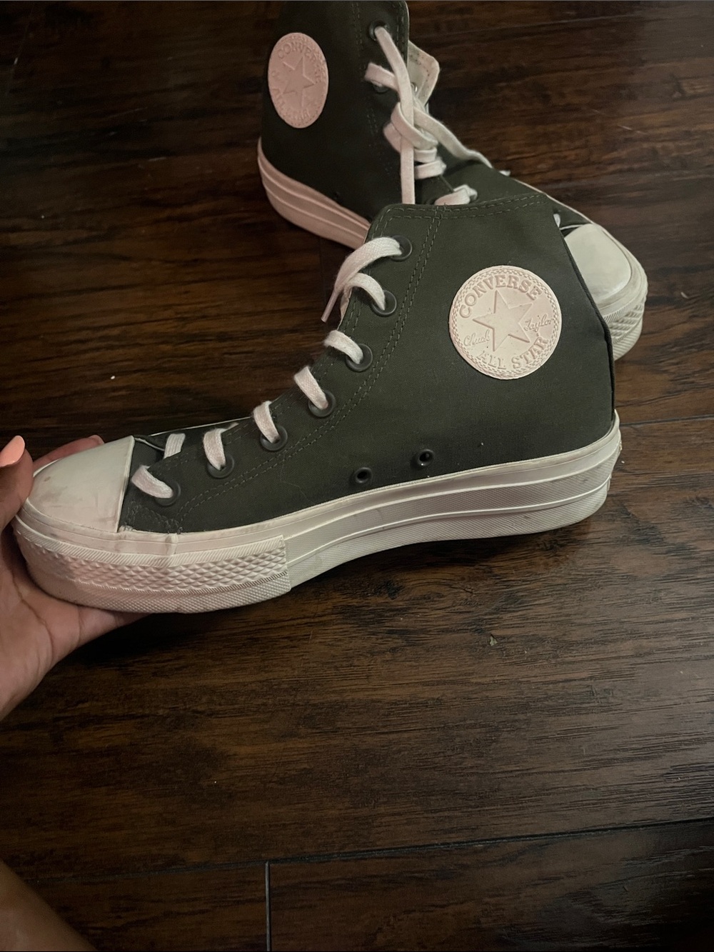 Converse High Top Platform Sneakers in Olive and White